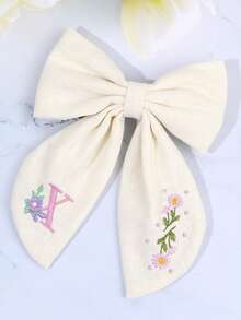 1件 26字母紫色花卉刺繡白色蝴蝶結髮夾，適合女孩髮飾，鱷魚夾，適用於學校與日常配戴 - 彩色 - 查看 24