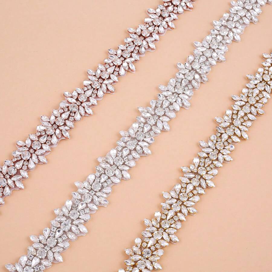 Silver Crystal Rhinestone Bridal Sash/Belt, Hand-Sewn Decor Accessory For Wedding Dress,Summer,Beach - Organza Ribbon - View 1