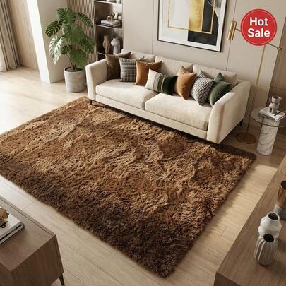 1pc Coffee 1.4inch Ultra Soft Shaggy Rug, 550g/㎡ Thick Plush Carpet With 0.24inch Memory Foam, Non-Slip Fluffy Area Rug For Living Room Bedroom