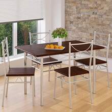 5 Piece Dining Table And Chairs Set 4 | Dining Table & Dining Chairs Set Of 4 - Dark Oak - View 2