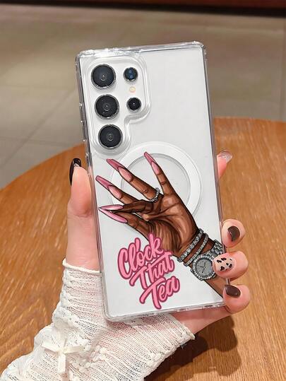 1pc Creative Hand Gesture Letter Soft Edge Transparent Magnetic Phone Case, Anti-Oxidation And Non-Yellowing, Compatible With IPhone 7/8/XR/11/12Pro/13Mini/14Plus/15/16/17Pro Max And Galaxy A05S/15/A16/A25/A26/A36/A54/A56, S21FE/S22Plus/S23Ultra/S24/S25Plus/S26Ultra