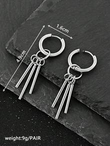 1 par de pendientes de acero inoxidable con múltiples barras, diseño de moda y único para hombres - Plateado - Ver 3