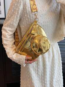 Tas Tangan Warna Polos yang Modis dan Serbaguna, Tas Selempang Kasual Minimalis Baru, Tas Kerja - Emas - View 7