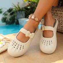 可爱蝴蝶结拖鞋，透气镂空休闲拖鞋，女士 - 咖啡棕 - 查看 3