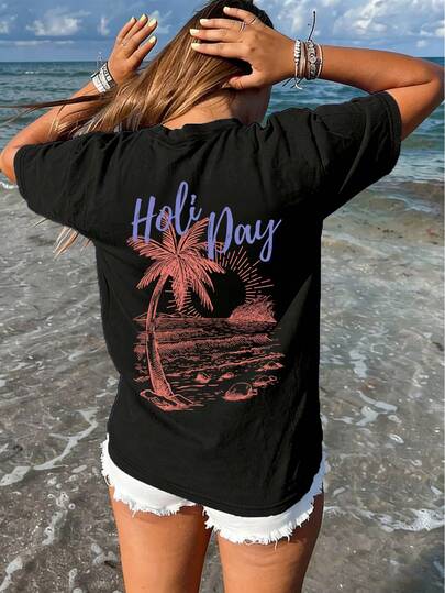 Camiseta de manga corta holgada de verano para mujer, diseño gráfico casual y estilizador, de uso versátil