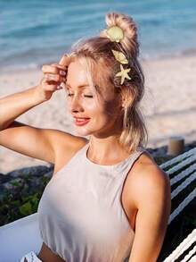 6 chiếc kẹp tóc hình sao biển và vỏ sò màu vàng dành cho nữ, kiểu dáng nghỉ dưỡng châu Âu và Mỹ, phụ kiện kẹp tóc kim loại hình vịt với họa tiết đại dương. - Nhiều màu - Xem 4