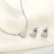 3pcs Vacuum Electroplating Stainless Steel Heart Shaped Necklace + Earrings Set, Unique Heart Design Jewelry Set For Women, Birthday Gift, Anniversary Gift, Fashion Lover - Heart Shaped Set - View 3