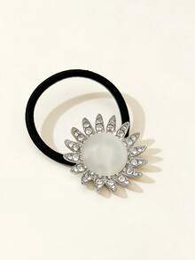 1pc Elegant Rhinestone Cat Eye Stone Flower Hair Scrunchie, Sunflower Design, High Elasticity Ponytail Holder For Daily Use - Multicolor - View 8