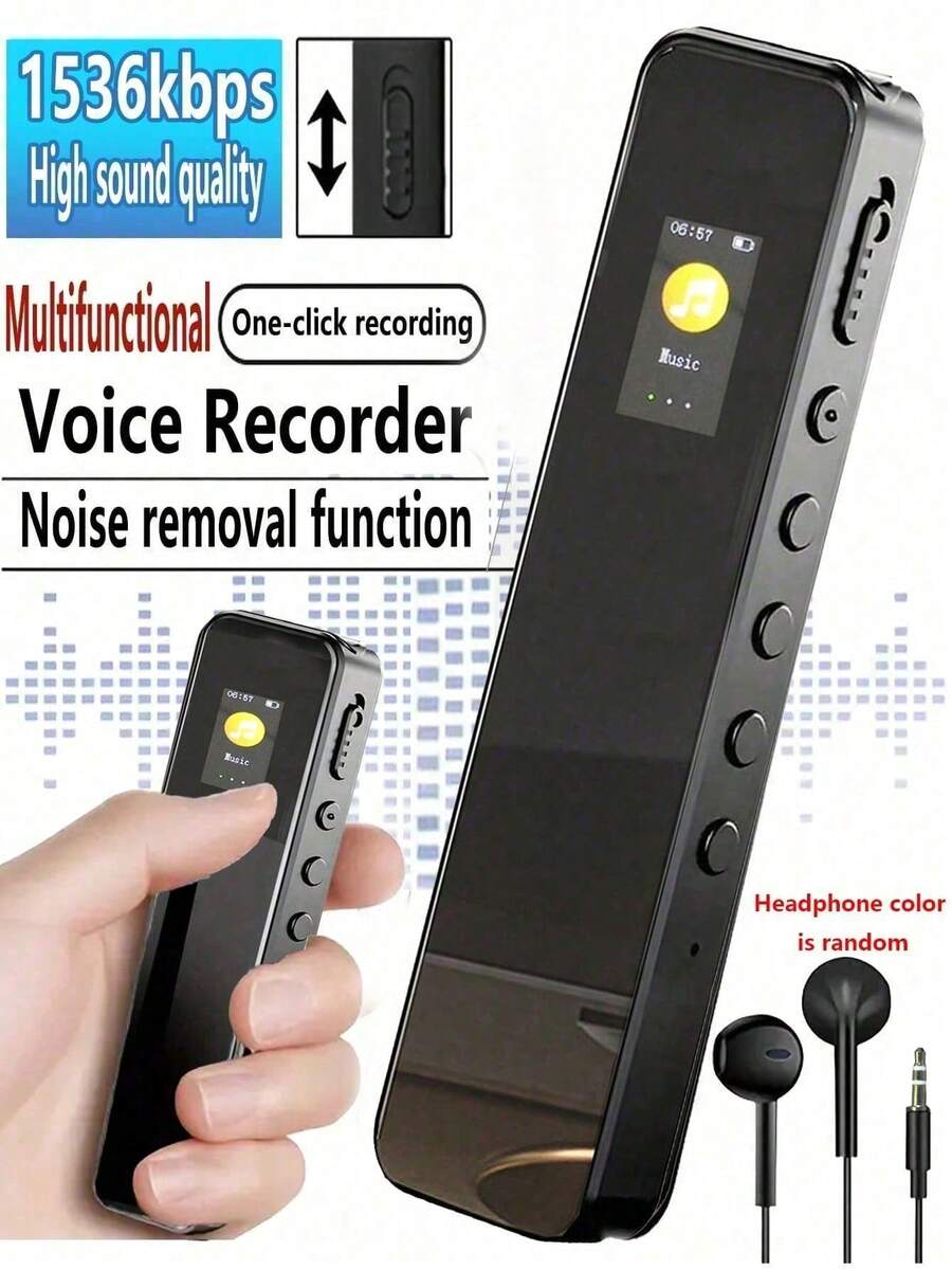 带播放功能、降噪功能和1536Kbps高清音频质量的数字录音笔，便携式录音设备，迷你磁带录音机，适用于讲座、会议、课堂和长时间录音，支持MP3音乐播放。