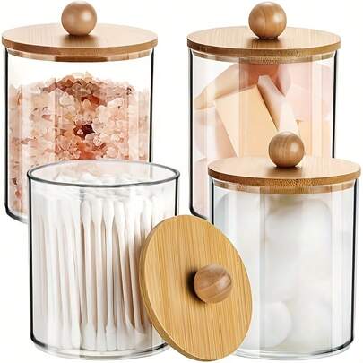 Bộ 3/4 hũ đựng tăm bông, dùng để đựng bông tẩy trang, chỉ nha khoa, bông tẩy trang và các phụ kiện phòng tắm; hộp đựng đồ dùng nhà bếp, hộp đựng đồ dùng thiết yếu, hũ đựng, tuyệt vời để sắp xếp đồ dùng gia đình, tăm bông, bông gòn.