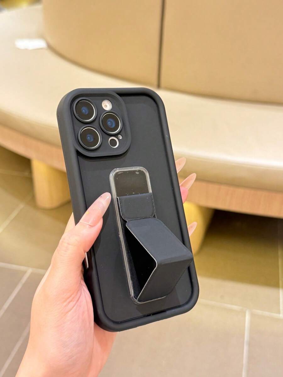 1 pieza Funda de TPU suave mate negra con 1 pieza de accesorio de soporte negro compatible con iPhone 7 Plus/8 Plus/X/XR/XS/XS Max/11/11 Pro/11 Pro Max/12/12 Pro/12 Pro Max/13/13 Pro/13 Pro Max/14/14 Pro/14 Pro Max/14 Plus/15/15 Pro/15 Pro Max/15 Plus/16/16 Pro/16 Pro Max/16 Plus/17/17 Pro/17 Pro Max/Air - Negro - Ver 1