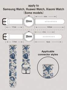 1pc Blue Seashell Strap, Soft Elastic Breathable Comfortable Replacement Watch Band For Apple Watch 38mm 40mm 41mm 45mm 44mm 42mm 49mm, Vacation Beach Seashell Starfish Pattern Holiday Gift Daily Fashion Casual Multi-Color Silicone Watch Band Compatible With Apple Watch Ultra Series S10/SE/9/8/7/6/5/4/3/2/1 Smartwatch Accessories - Multicolor - View 7