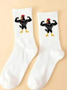 1/2 双可爱情侣袜，趣味中筒袜，时尚百搭 - 黑與白 - 查看 5