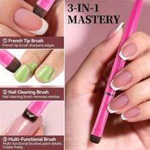 三合一法式美甲刷，多功能刷头，精准美甲刷，适用于凝胶和亚克力指甲，清洁精准，可用作卸甲刷和指甲油刷。 - 彩色 - 查看 4