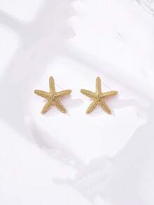 Women's Jewelry Set, Starfish Shaped Bohemian Style Necklace And Earrings Set, Suitable For Daily Wear And Vacation - Yellow Gold - View 7