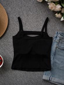 Summer New Women Hollow Chest Camisole, Built-In Padded Bra One-Piece, Sexy Sports Top, Underwear As Outerwear - Black - View 8
