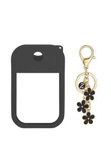2pcs/1pc 1oz (30ml) Hand Sanitizer Spray Bottle Silicone Protective Case, Shiny Glitter, A-Z 26 Letter Flower Keychain Design, Scratch-Resistant, Waterproof, Reusable Sleeve For Travel, Gifts, Halloween, Christmas - Black - View 16