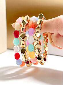 Betykuku 4 piezas Pulsera de verano colorida y dulce tipo Candy, pulsera elástica con cuentas para playa y vacaciones, joyería resistente al desgaste como regalo para mujeres y niñas, para uso casual y de fiesta - CONJUNTO C - Ver 6