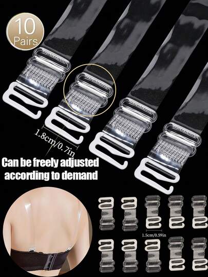 10对女士透明文胸肩带，可调节隐形替换肩带，适用于内衣，兼容多种款式，弹性肩带提供全胸支撑