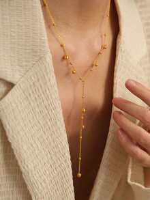 1 pieza Elegante collar minimalista de alta calidad con múltiples colgantes con borlas de acero inoxidable chapado en oro de 18K para mujeres, adecuado para uso diario, regalo de nicho (cantidad de cuentas aleatoria) - Amarillo Oro - Ver 3