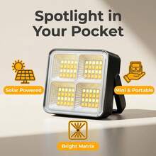 RGB Power Mini Solar Rechargeable Multifunctional Searchlight, Outdoor Portable LED Floodlight With Magnetic Suction, High Lumen Flashlight, USB Rechargeable Portable Emergency Light, Suitable For Camping, Night Market, Tourism - 黑色 - 查看 6