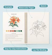 Watercolor Workbook, Water Coloring Book, 12 Different Patterns Of Original DIY Designs, 50 Colors Watercolor Paint Set With Palette And Brush, Beginner-Friendly Watercolor Workbooks (Bouquets) - 套裝 - 查看 4