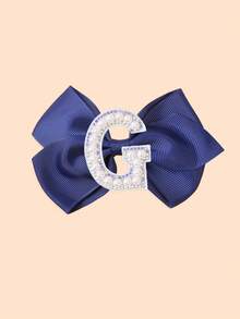 1 Piece Girls Initial Hair Clips A-Z, Preppy Style Navy Blue Grosgrain Ribbon Bows With Pearls, Cute Personalized Hair Barrettes For Little Girls - Navy Blue - View 10
