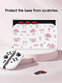 1 Set Cute Cartoon Pink Floral Pattern Compatible With Switch2 (2025)/Switch NS/Switch OLED Game Console Accessories, Including Protective Case/Dock Cover/Storage Bag, TPU Soft Shell, Stylish And Practical, Portable Stand, Shockproof, Scratch-Resistant, Anti-Fouling, Romantic Gift - Multicolor - View 5