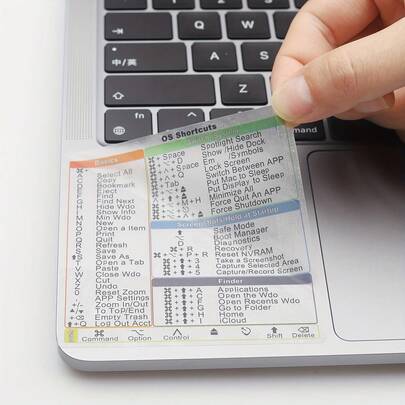 2个电脑快捷键贴纸，适用于13-16英寸苹果笔记本电脑 - 透明，帮助您快速访问常用功能和应用程序！
