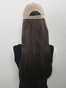 女士直发棒球帽假发，带长发接发，合成长直发假发帽，可调节棒球帽假发 - 彩色 - 查看 8