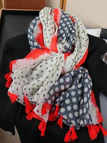 1条波西米亚简约印花围巾，时尚女士披肩，新款户外度假防晒沙滩巾，亚麻质感复古流苏围巾 - 彩色 - 查看 12