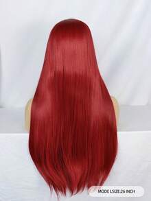 Bright Red Middle Part Long Straight Wig, Heat Resistant Synthetic Hair, Perfect For Cosplay, Party And Daily Wear - Red - View 3
