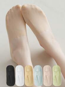 1/5/10双装 女士时尚隐形夏季透气硅胶防滑网眼超薄高品质弹力无痕冰丝纯色船袜 柔软 - 彩色 - 查看 2