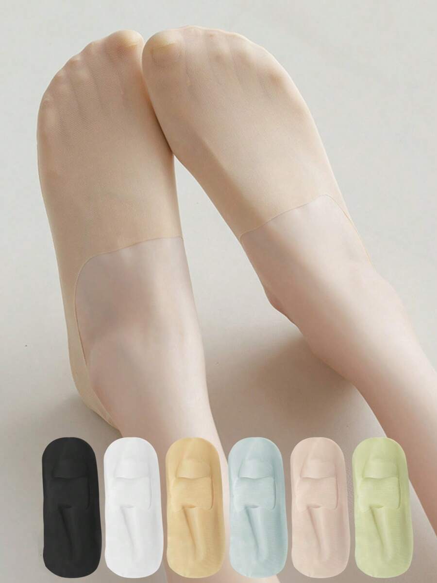 1/5/10双装 女士时尚隐形夏季透气硅胶防滑网眼超薄高品质弹力无痕冰丝纯色船袜 柔软