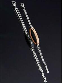 1件金属链手链，带刻字吊坠，情侣珠宝礼物，最佳情侣礼物 - 彩色 - 查看 3