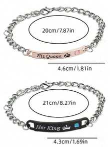 1件金属链手链，带刻字吊坠，情侣珠宝礼物，最佳情侣礼物 - 彩色 - 查看 6