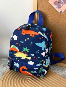 Nueva mochila escolar de gran capacidad de tela Oxford ultraligera y de carga reducida con estampado de dinosaurios de dibujos animados - Azul - Ver 2