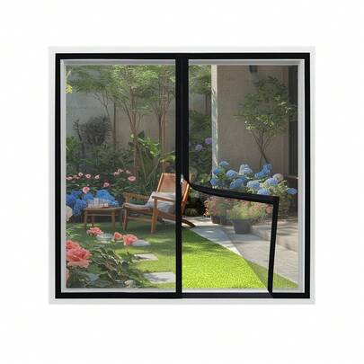 Black Mesh Window Screen With Zipper, Invisible Fly Screen, Mosquito & Insect Proof, Self-Adhesive No Drilling Easy Installation For Home Use