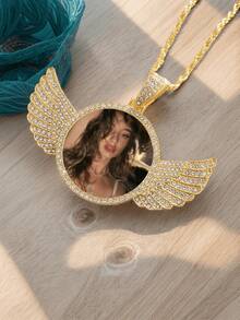 Personalized Rhinestone Studded Angel Wings Photo Necklace |   Custom Photo Necklace |   Hip Hop Photo Pendant | Iced Custom Round Photo Pendant,Gold,Silver,Stylish,Colorful,Vintage,Unisex,Hipster,Simple,Casual,Custom,Personalized,Unique,Ideal Gifts For Him,Ideal Gifts For Her,Her,Boyfriend,Girlfriend,Dad,Mom,Family,Friends,For Anniversaries,For Birthdays,For Graduation,For Prom,For Party,Jewelry Women,Elegant Outfit,Delicate Romance,Silver Stylish - 多色的 - 查看 10