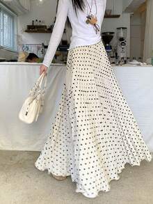 新款女式春季韩版弹力腰波点百褶长裙，百搭显瘦 - 杏色 - 查看 4