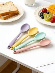 4pcs Heat Resistant Non-Stick Kitchen Utensil Set, 8-Inch (8.07-Inch) Silicone Spoon, Mixing Spoon, Soup Spoon, Rice Spoon, Adult Spoon, Dining Spoon, Suitable For Mixing, Baking, Serving And Cooking - Multicolor - View 2