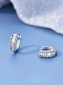 1对女士时尚耳环，S925纯银镂空立方氧化锆圈形耳环，优雅百搭简约新款耳环，适合日常佩戴、送礼、度假、情人节，低致敏性 - 銀色 - 查看 2