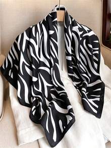 1条90*90厘米方形真丝方巾，女士斜纹真丝韩式简约条纹，可作领巾、头巾、时尚头饰、披肩、围巾 - 彩色 - 查看 12