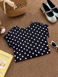 Damen Rückenfreies Kurzarm Polka Dot Rückenfreies Casual Strand Urlaub Schwarz Sommer - Schwarz - Übersicht 1