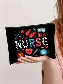 Nurse Print Makeup Bag, 7 Colors Cute Nursing Storage Pouch With Zipper, Portable Medical Themed Toiletry Organizer For Cosmetics, Brushes & Nursing Essentials, Ideal For Nurses, Nursing Students, Doctors & Medical Staff, Perfect For Nurse Week, Birthdays, Work, Travel & Appreciation Gifting, Versatile As Cosmetic Case, Pencil Bag & Healthcare Worker Gift Medicine Bag First Aid Bag Medicine Organizer Pill Case Pill Box Pill Organiser Pill Container For Home For Outdoor Cruise Essentials Travel Essential - Multicolor - View 2