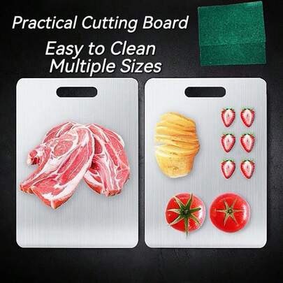 1 pieza Tabla de cortar de acero inoxidable premium, antiadherente, antideslizante, fácil de limpiar, adecuada para picar, rebanar y preparar diversos alimentos, esencial para la preparación de alimentos en restaurantes, cocinas, campamentos
