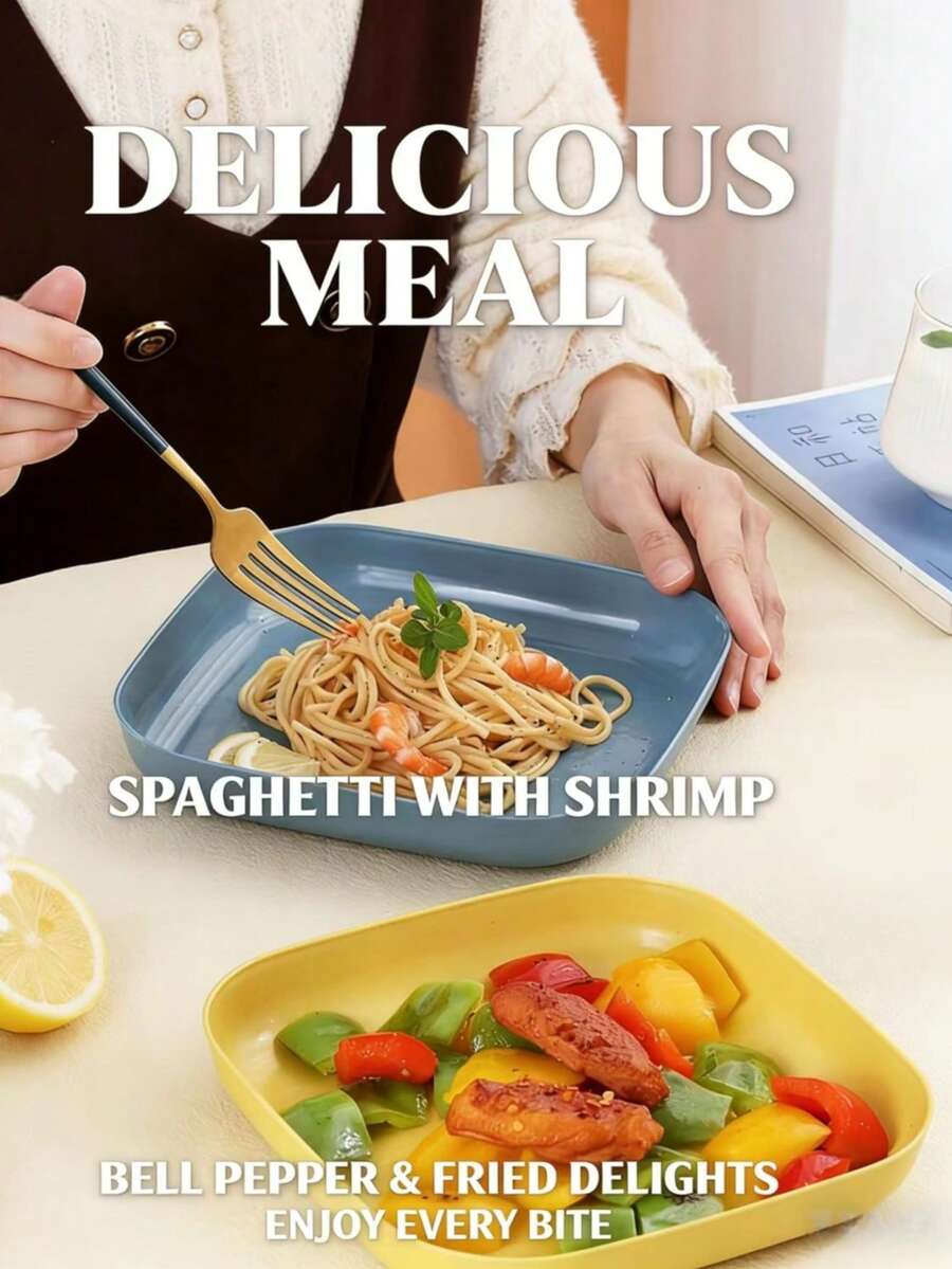 2pcs/Set Square Plate, Wheat Straw Cake Tray, Plastic Fruit Plate For Home, Restaurant, Serving Tray, Tea Tray, Can Be Used As Snack Or Bone Dish In Living Room - Multicolor - View 1