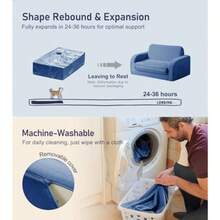 Sofá convertible 3 en 1 extra ancho para niños sofá abierto para tumbona cómodo sillón para niños lavable a máquina sofá cama para niños para divertirse o descansar cómodo azul oscuro - azul oscuro - Ver 5