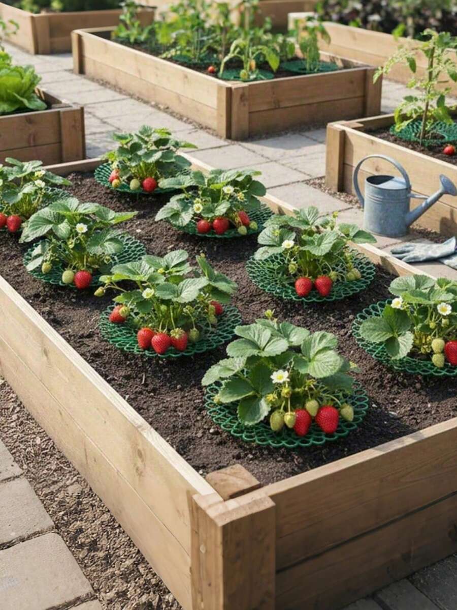 1/6 piezas Estantes de plantación de fresas verdes con tres patas robustas, marco de soporte para plantas de jardín, diseño de rejilla abierta para mejor drenaje, para plantas de fresas, para frutas y evitar la pudrición, práctico estante de almacenamiento para patio, un buen ayudante para la plantación - A - Ver 1