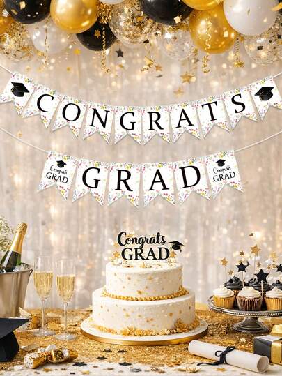 2026届野花毕业派对装饰 - 祝贺毕业横幅和野花三角横幅，花卉毕业派对装饰，2026届高中/大学毕业祝贺用品